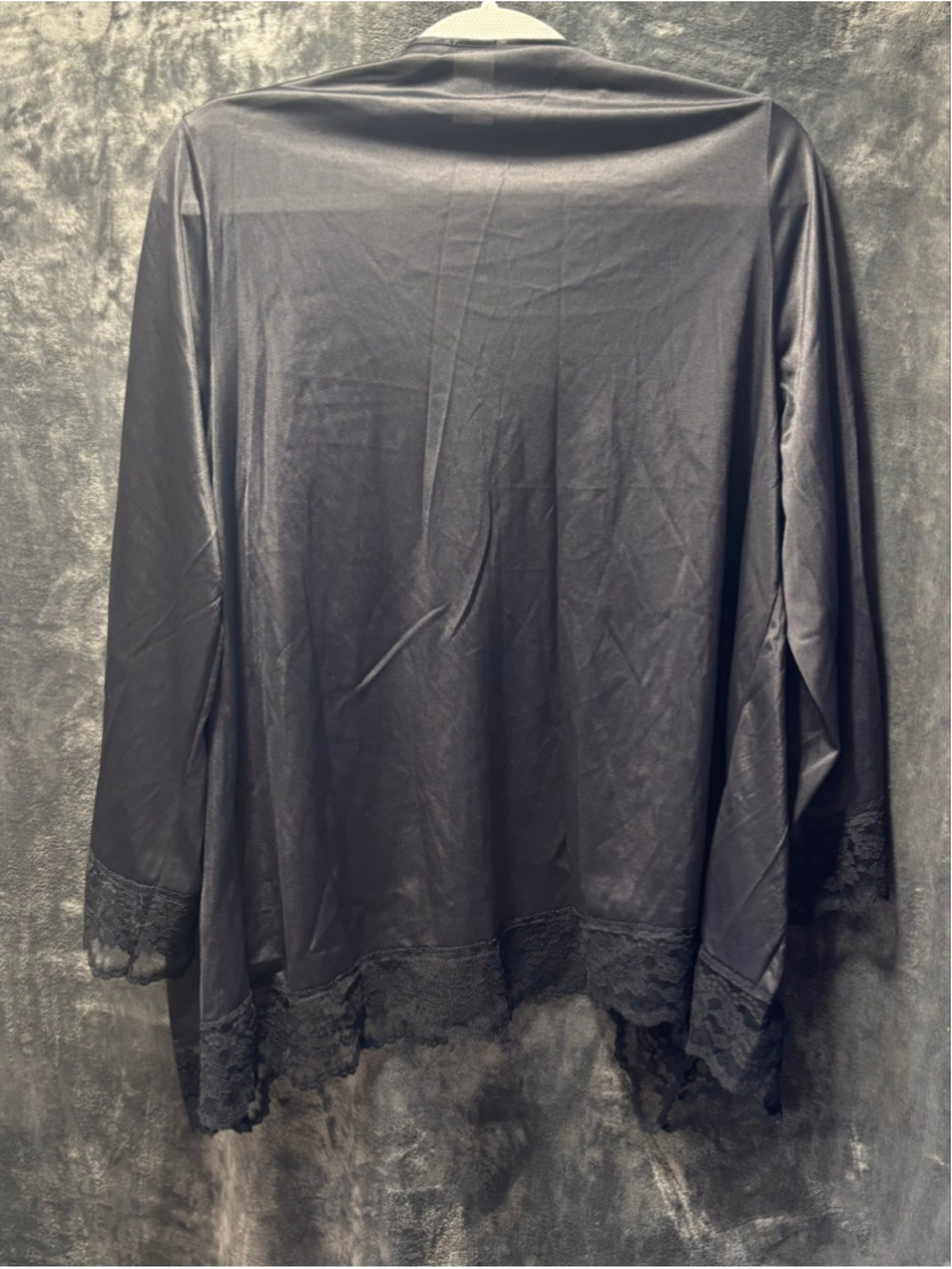 Vintage Undercover Wear Black Lace Trim Open Front Cardigan Robe XL EUC Whimsigo - Picture 2 of 8